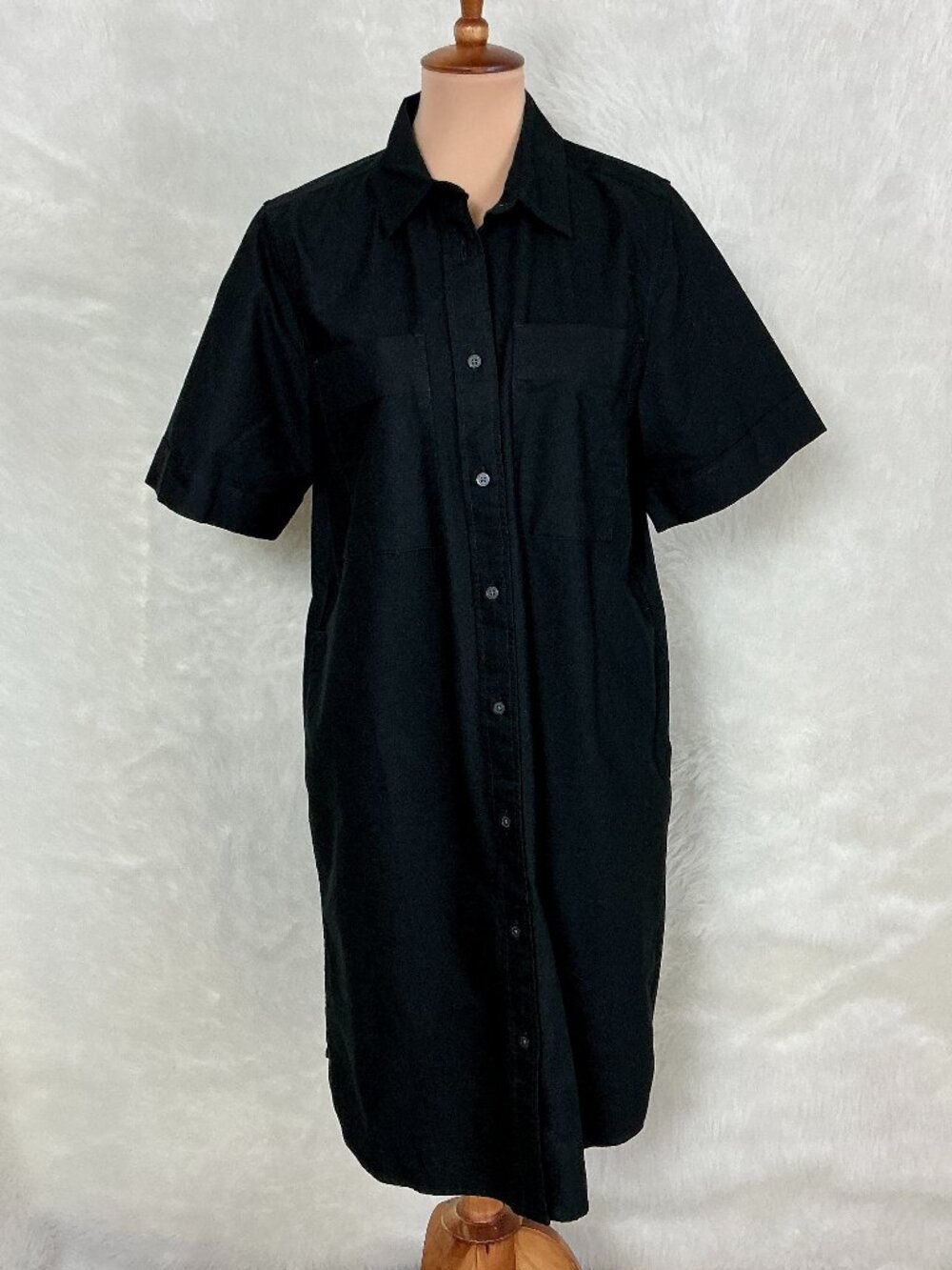 Everlane Black Short Sleeve Button Front Organic Cotton Oxford Shirtdress M